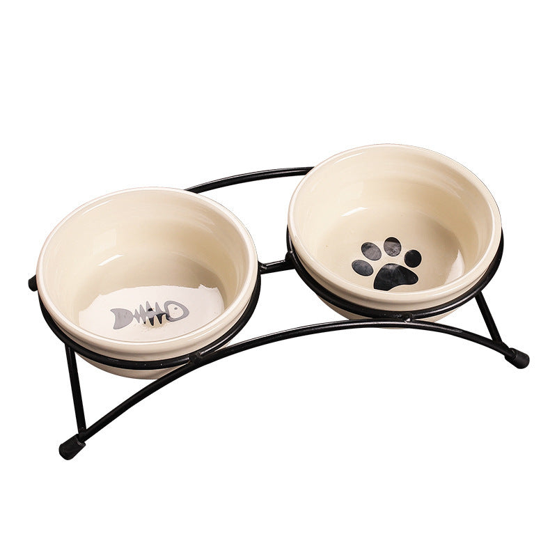 Elevated Ceramic Pet Bowl Set with Iron Stand | Food & Water Feeder for Cats & Small Dogs