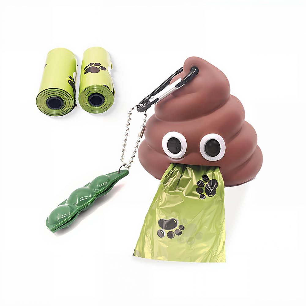 Funny Dog Poop Bag Holder with Clip | Portable Waste Bag Dispenser with 30 Bags